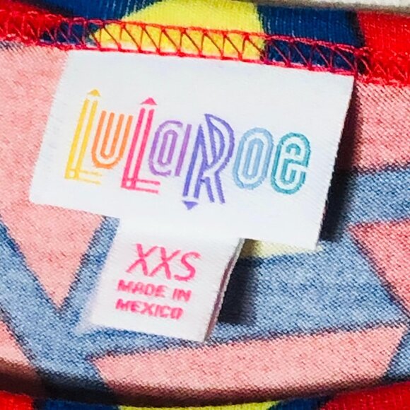 LuLaRoe Irma tunic short sleeve geometric red yellow & blue size xxs READ NEW - Picture 4 of 11